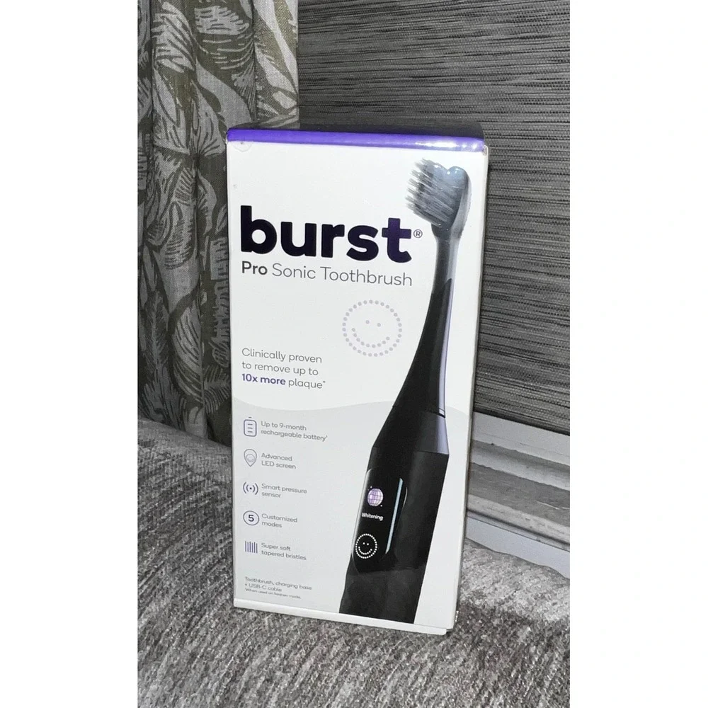 BURST Pro Sonic Toothbrush‎ Black Rechargeable Electric LED Screen Smart Sensor